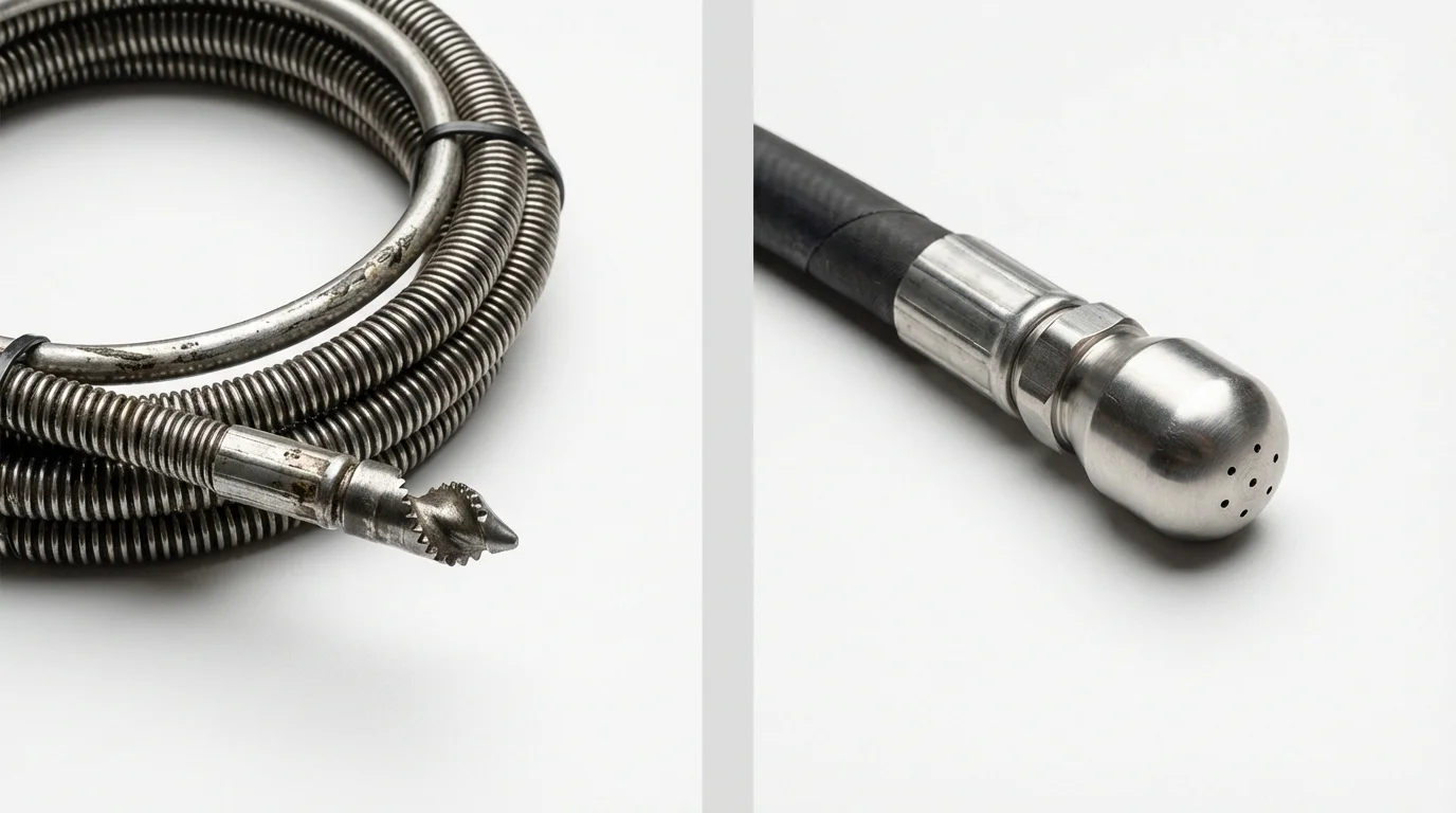 Drain snake cable and hydro jetting nozzle used for drain cleaning in Springfield, OH