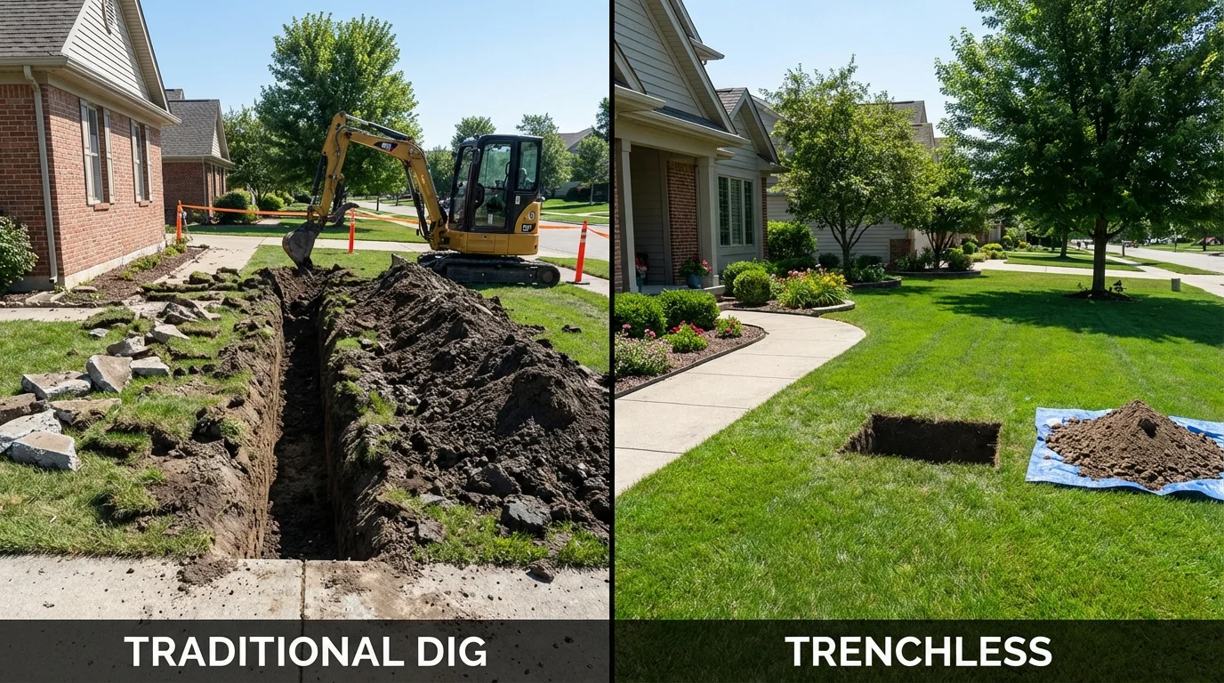 Trenchless sewer repair with minimal yard damage versus traditional excavation in Springfield, OH